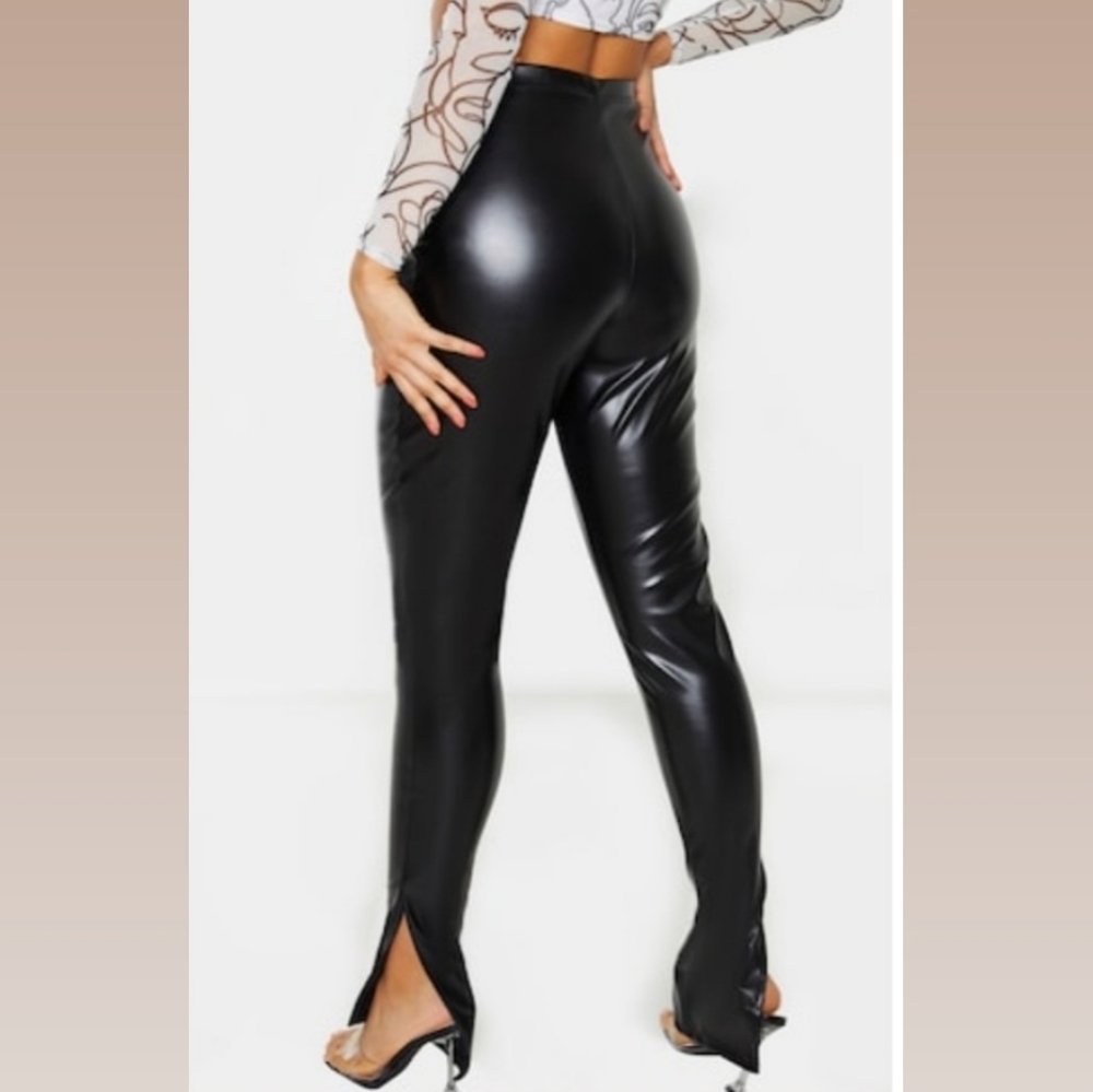 PLT faux leather split hem pants